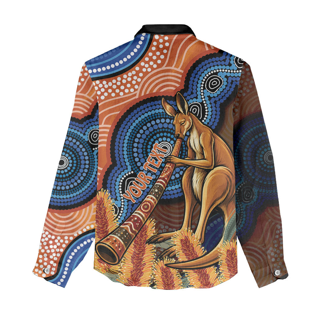 Personalised Australia Kangaroo Didgeridoo Women Casual Shirt Bottlebrush Flowers Indigenous Art