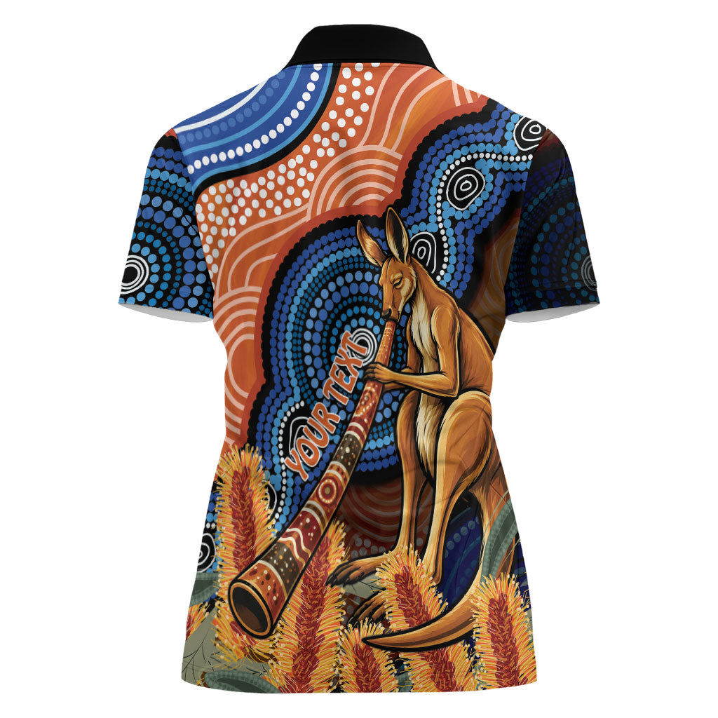 Personalised Australia Kangaroo Didgeridoo Women Polo Shirt Bottlebrush Flowers Indigenous Art
