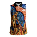 Personalised Australia Kangaroo Didgeridoo Women Sleeveless Polo Shirt Bottlebrush Flowers Indigenous Art