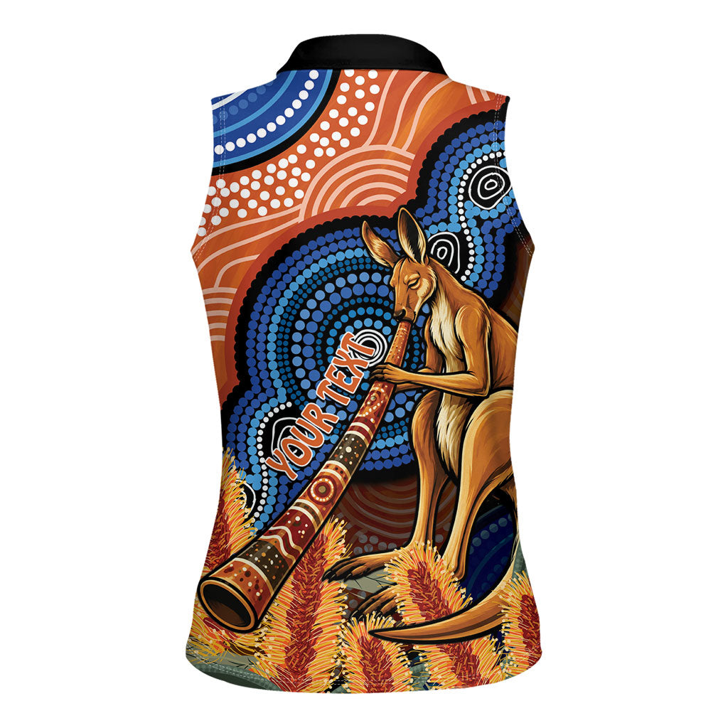 Personalised Australia Kangaroo Didgeridoo Women Sleeveless Polo Shirt Bottlebrush Flowers Indigenous Art