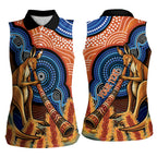 Personalised Australia Kangaroo Didgeridoo Women Sleeveless Polo Shirt Bottlebrush Flowers Indigenous Art