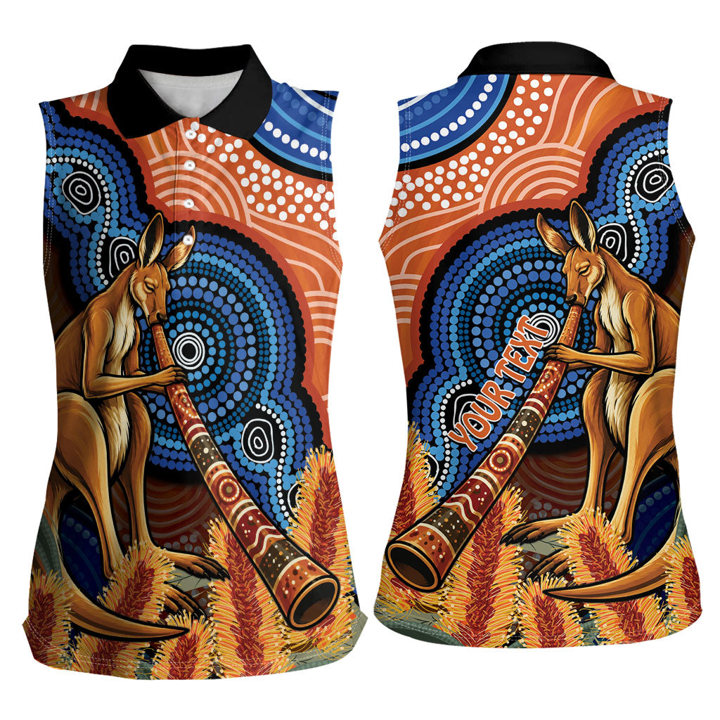 Personalised Australia Kangaroo Didgeridoo Women Sleeveless Polo Shirt Bottlebrush Flowers Indigenous Art