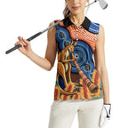 Personalised Australia Kangaroo Didgeridoo Women Sleeveless Polo Shirt Bottlebrush Flowers Indigenous Art
