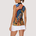 Personalised Australia Kangaroo Didgeridoo Women Sleeveless Polo Shirt Bottlebrush Flowers Indigenous Art