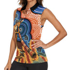 Personalised Australia Kangaroo Didgeridoo Women Sleeveless Polo Shirt Bottlebrush Flowers Indigenous Art