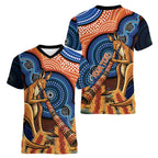 Personalised Australia Kangaroo Didgeridoo Women V-Neck T-Shirt Bottlebrush Flowers Indigenous Art