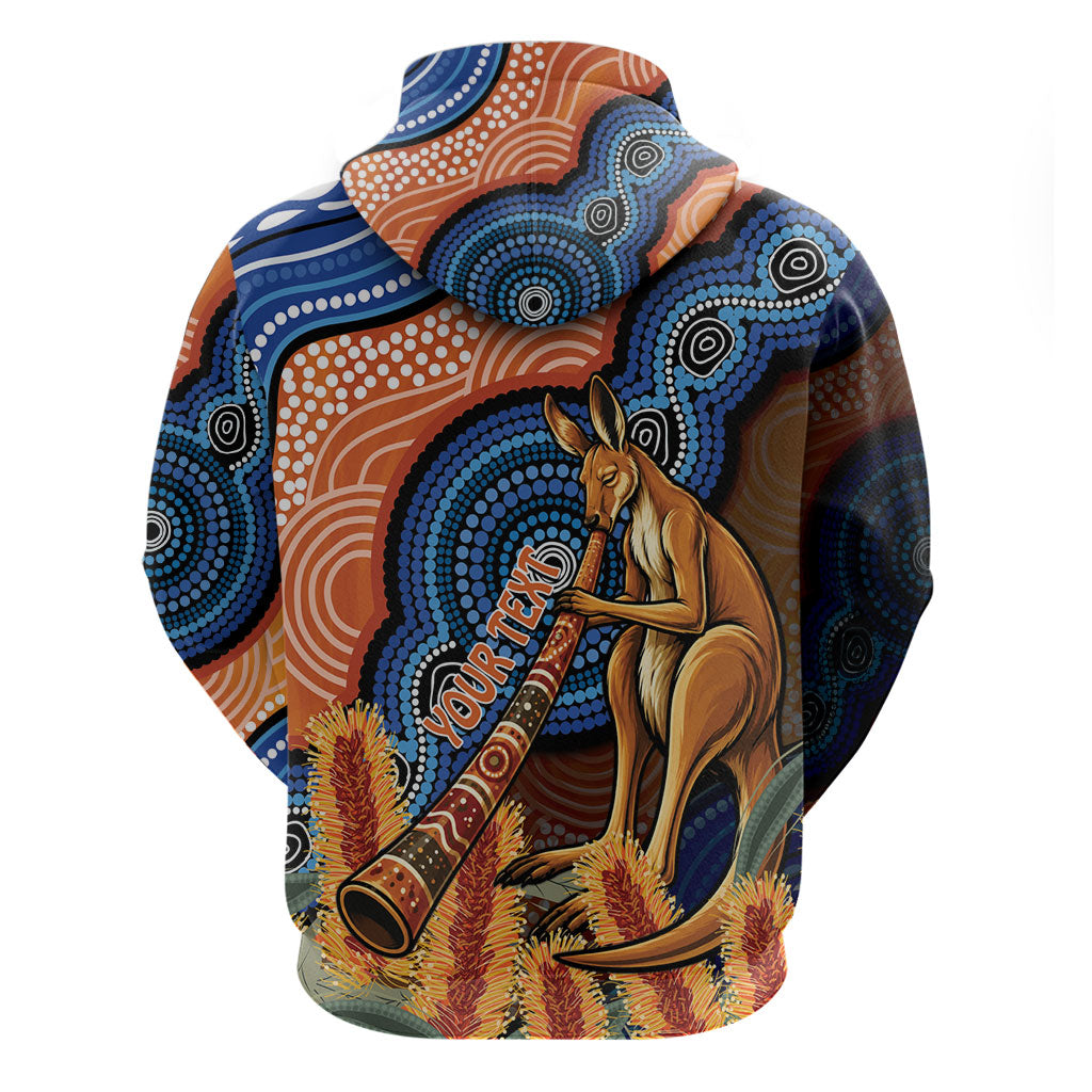 Personalised Australia Kangaroo Didgeridoo Zip Hoodie Bottlebrush Flowers Indigenous Art