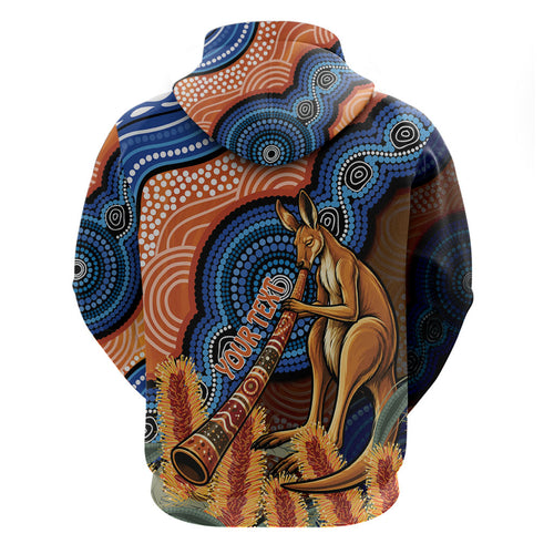 Personalised Australia Kangaroo Didgeridoo Zip Hoodie Bottlebrush Flowers Indigenous Art