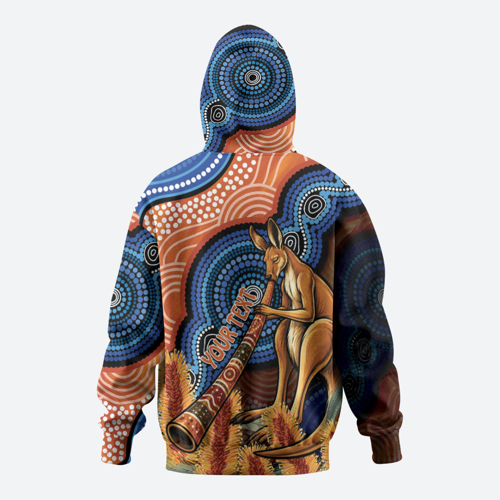 Personalised Australia Kangaroo Didgeridoo Zip Hoodie Bottlebrush Flowers Indigenous Art