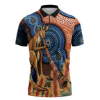 Personalised Australia Kangaroo Didgeridoo Zipper Polo Shirt Bottlebrush Flowers Indigenous Art