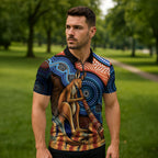 Personalised Australia Kangaroo Didgeridoo Zipper Polo Shirt Bottlebrush Flowers Indigenous Art