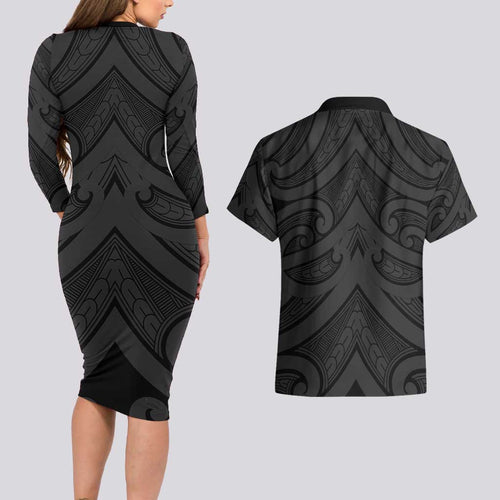 Poutama Korowai New Zealand Couples Matching Long Sleeve Bodycon Dress and Hawaiian Shirt Aotearoa Maori Tattoo - Aussie Hoodie