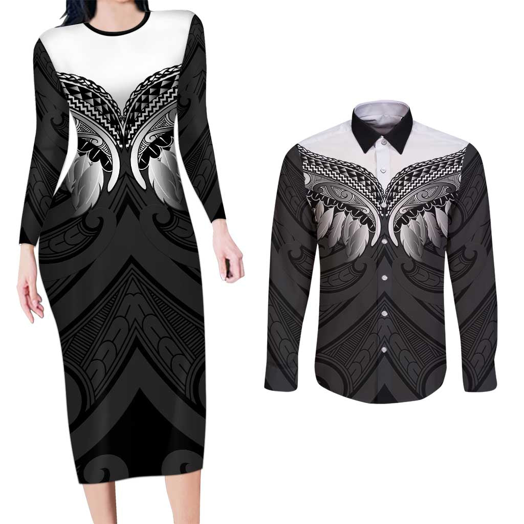 Poutama Korowai New Zealand Couples Matching Long Sleeve Bodycon Dress and Long Sleeve Button Shirt Aotearoa Maori Tattoo - Aussie Hoodie