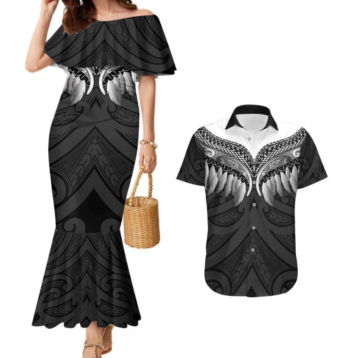 Poutama Korowai New Zealand Couples Matching Mermaid Dress and Hawaiian Shirt Aotearoa Maori Tattoo - Aussie Hoodie