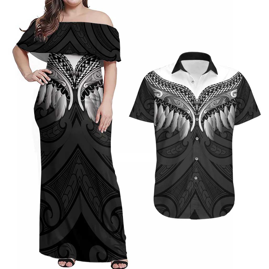 Poutama Korowai New Zealand Couples Matching Off Shoulder Maxi Dress and Hawaiian Shirt Aotearoa Maori Tattoo - Aussie Hoodie