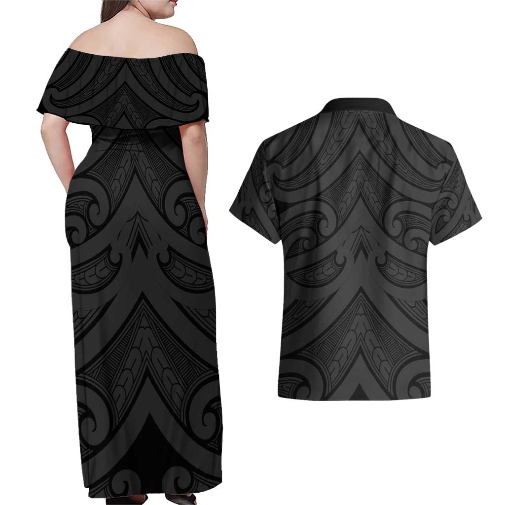 Poutama Korowai New Zealand Couples Matching Off Shoulder Maxi Dress and Hawaiian Shirt Aotearoa Maori Tattoo - Aussie Hoodie