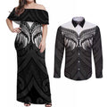 Poutama Korowai New Zealand Couples Matching Off Shoulder Maxi Dress and Long Sleeve Button Shirt Aotearoa Maori Tattoo - Aussie Hoodie