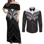 Poutama Korowai New Zealand Couples Matching Off Shoulder Maxi Dress and Long Sleeve Button Shirt Aotearoa Maori Tattoo - Aussie Hoodie