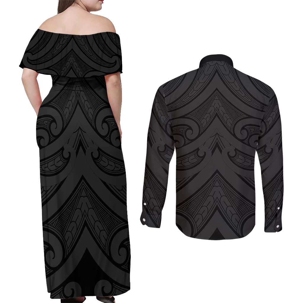 Poutama Korowai New Zealand Couples Matching Off Shoulder Maxi Dress and Long Sleeve Button Shirt Aotearoa Maori Tattoo - Aussie Hoodie