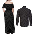 Poutama Korowai New Zealand Couples Matching Off Shoulder Maxi Dress and Long Sleeve Button Shirt Aotearoa Maori Tattoo - Aussie Hoodie