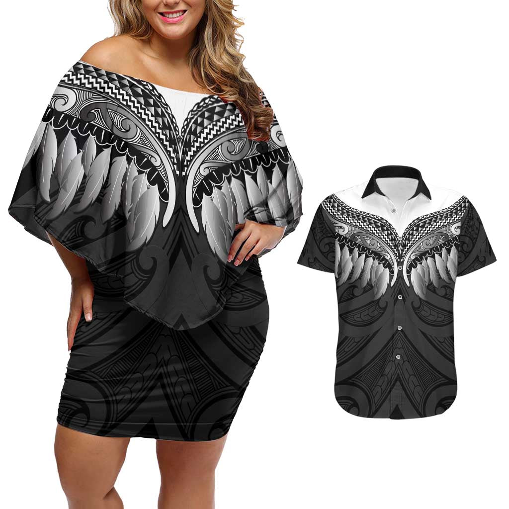 Poutama Korowai New Zealand Couples Matching Off Shoulder Short Dress and Hawaiian Shirt Aotearoa Maori Tattoo - Aussie Hoodie