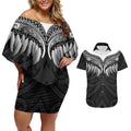 Poutama Korowai New Zealand Couples Matching Off Shoulder Short Dress and Hawaiian Shirt Aotearoa Maori Tattoo - Aussie Hoodie