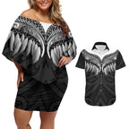 Poutama Korowai New Zealand Couples Matching Off Shoulder Short Dress and Hawaiian Shirt Aotearoa Maori Tattoo - Aussie Hoodie