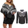 Poutama Korowai New Zealand Couples Matching Off Shoulder Short Dress and Long Sleeve Button Shirt Aotearoa Maori Tattoo - Aussie Hoodie