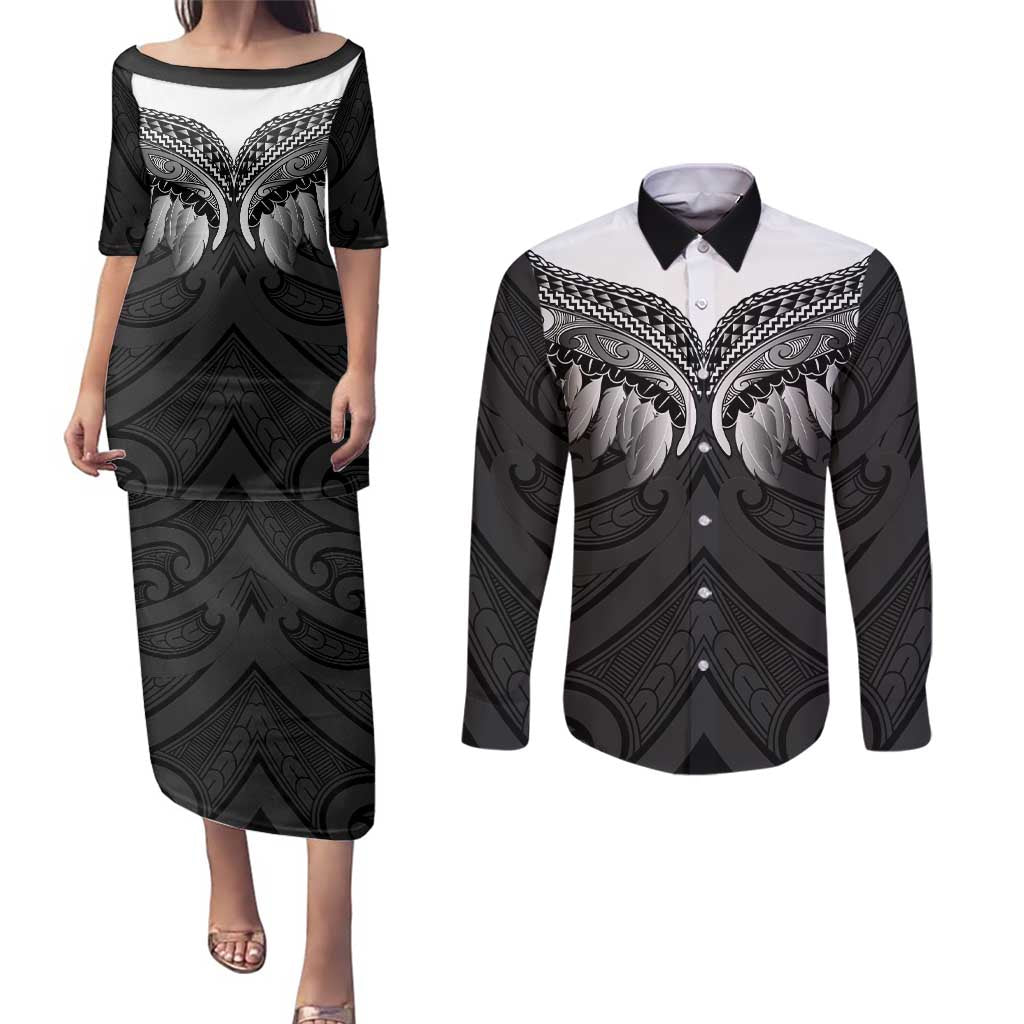 Poutama Korowai New Zealand Couples Matching Puletasi and Long Sleeve Button Shirt Aotearoa Maori Tattoo - Aussie Hoodie
