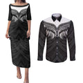 Poutama Korowai New Zealand Couples Matching Puletasi and Long Sleeve Button Shirt Aotearoa Maori Tattoo - Aussie Hoodie