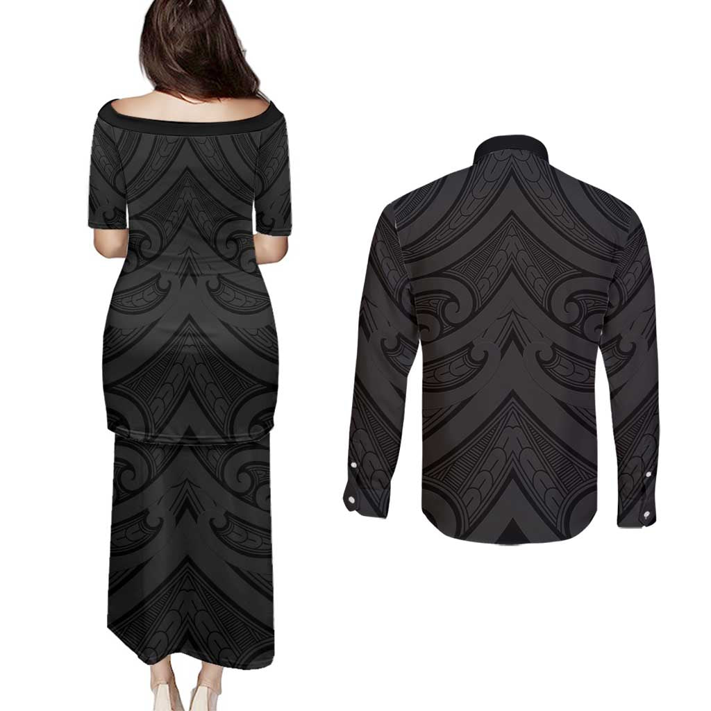 Poutama Korowai New Zealand Couples Matching Puletasi and Long Sleeve Button Shirt Aotearoa Maori Tattoo - Aussie Hoodie