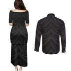 Poutama Korowai New Zealand Couples Matching Puletasi and Long Sleeve Button Shirt Aotearoa Maori Tattoo - Aussie Hoodie