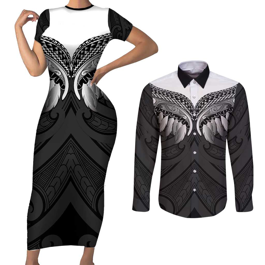 Poutama Korowai New Zealand Couples Matching Short Sleeve Bodycon Dress and Long Sleeve Button Shirt Aotearoa Maori Tattoo - Aussie Hoodie