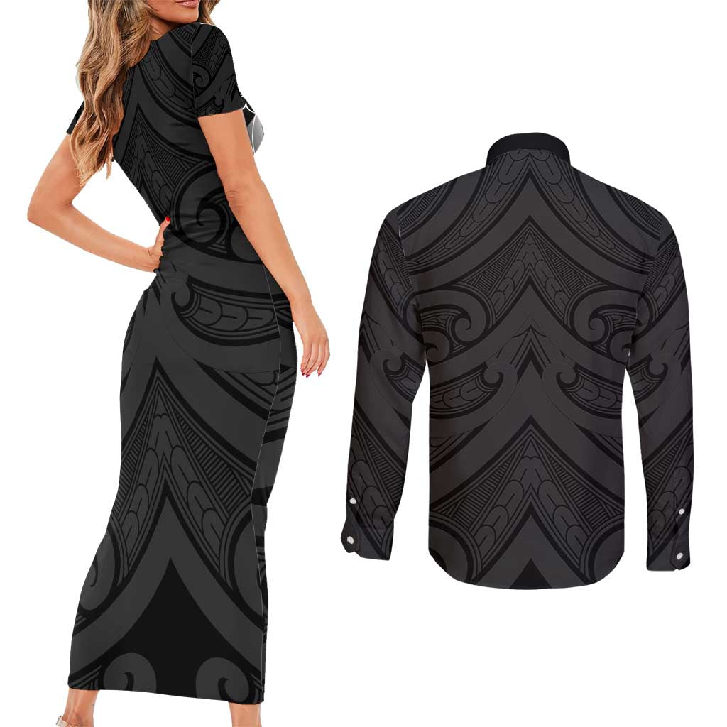 Poutama Korowai New Zealand Couples Matching Short Sleeve Bodycon Dress and Long Sleeve Button Shirt Aotearoa Maori Tattoo - Aussie Hoodie