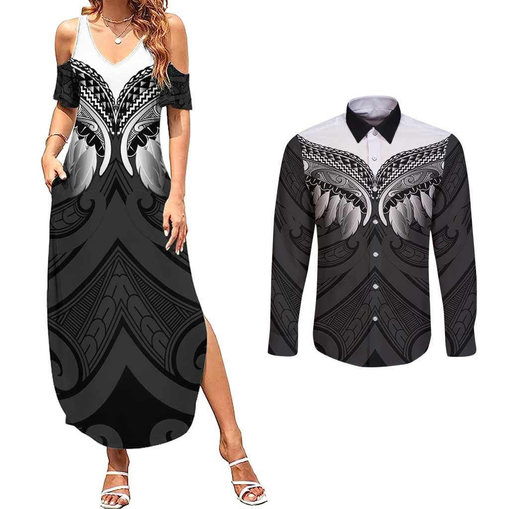 Poutama Korowai New Zealand Couples Matching Summer Maxi Dress and Long Sleeve Button Shirt Aotearoa Maori Tattoo - Aussie Hoodie