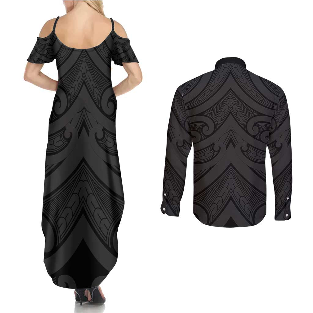 Poutama Korowai New Zealand Couples Matching Summer Maxi Dress and Long Sleeve Button Shirt Aotearoa Maori Tattoo - Aussie Hoodie