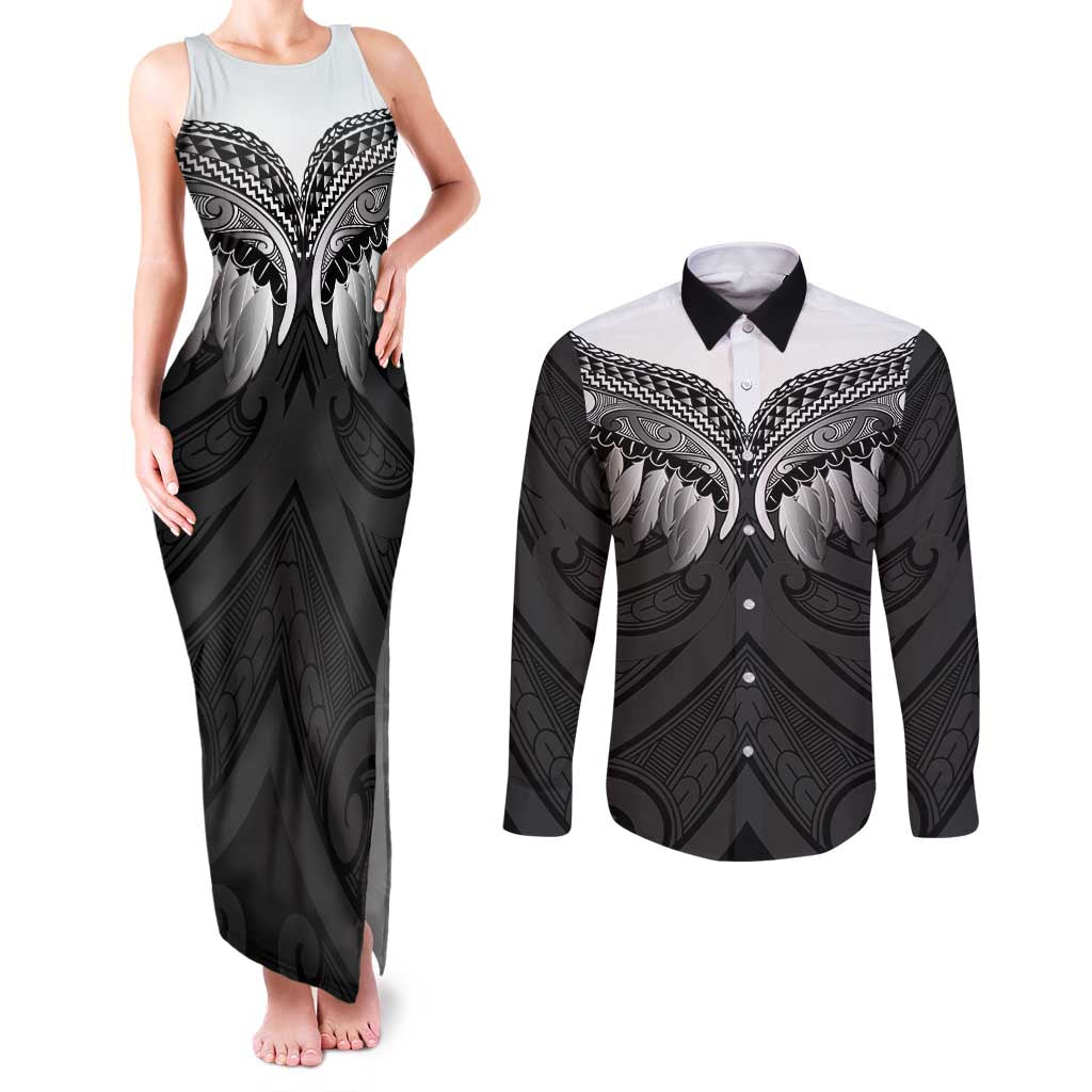 Poutama Korowai New Zealand Couples Matching Tank Maxi Dress and Long Sleeve Button Shirt Aotearoa Maori Tattoo - Aussie Hoodie