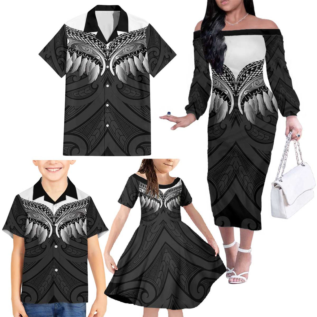 Poutama Korowai New Zealand Family Matching Off The Shoulder Long Sleeve Dress and Hawaiian Shirt Aotearoa Maori Tattoo - Aussie Hoodie