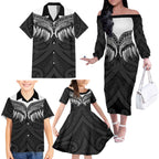 Poutama Korowai New Zealand Family Matching Off The Shoulder Long Sleeve Dress and Hawaiian Shirt Aotearoa Maori Tattoo - Aussie Hoodie