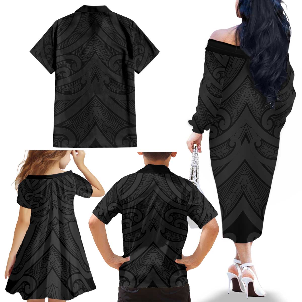 Poutama Korowai New Zealand Family Matching Off The Shoulder Long Sleeve Dress and Hawaiian Shirt Aotearoa Maori Tattoo - Aussie Hoodie