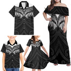 Poutama Korowai New Zealand Family Matching Off Shoulder Maxi Dress and Hawaiian Shirt Aotearoa Maori Tattoo - Aussie Hoodie