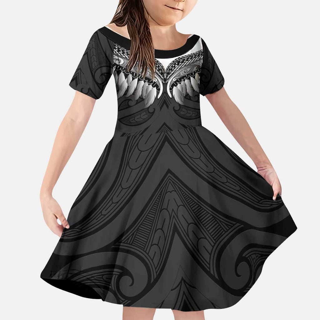 Poutama Korowai New Zealand Kid Short Sleeve Dress Aotearoa Maori Tattoo - Aussie Hoodie