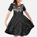 Poutama Korowai New Zealand Kid Short Sleeve Dress Aotearoa Maori Tattoo - Aussie Hoodie