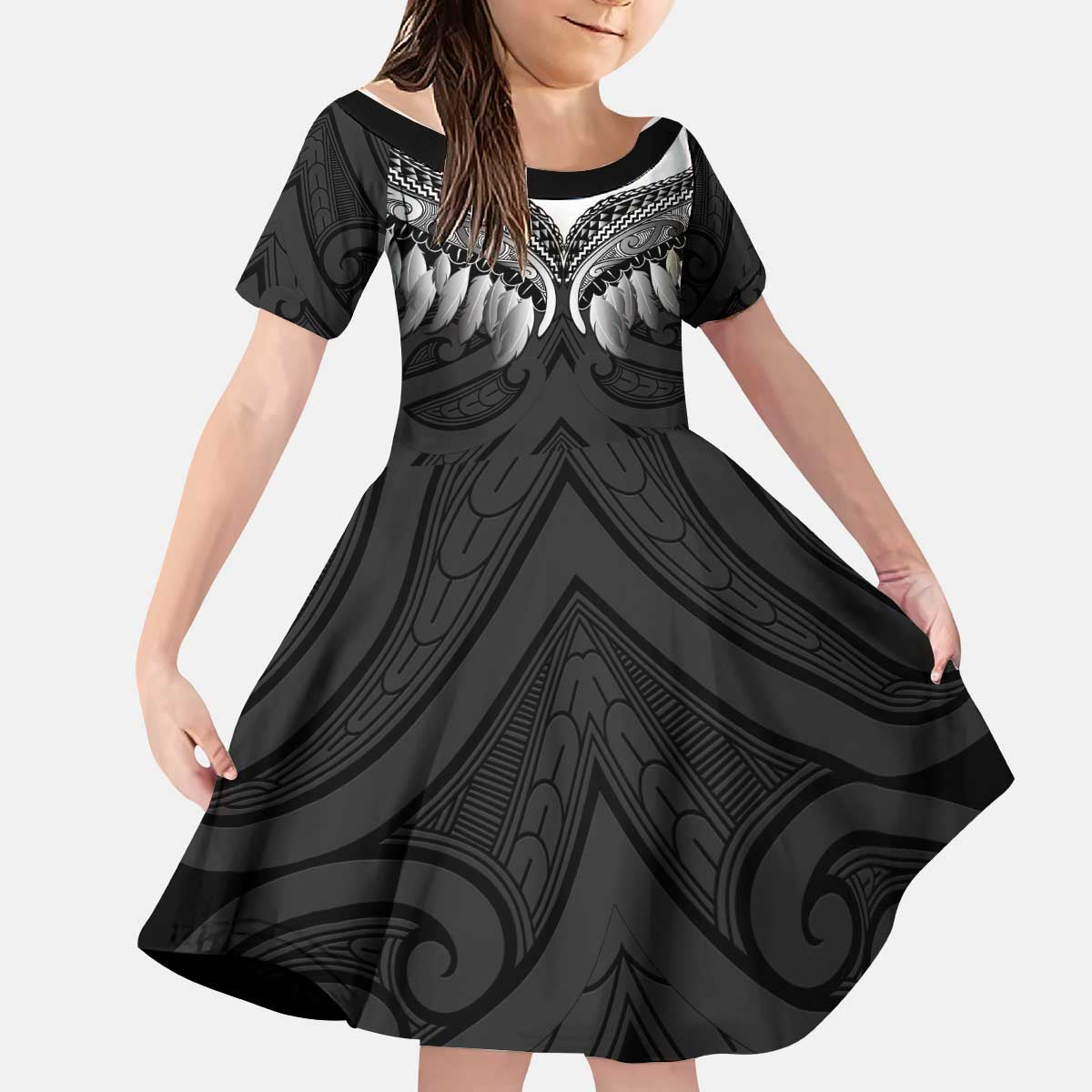 Poutama Korowai New Zealand Kid Short Sleeve Dress Aotearoa Maori Tattoo - Aussie Hoodie