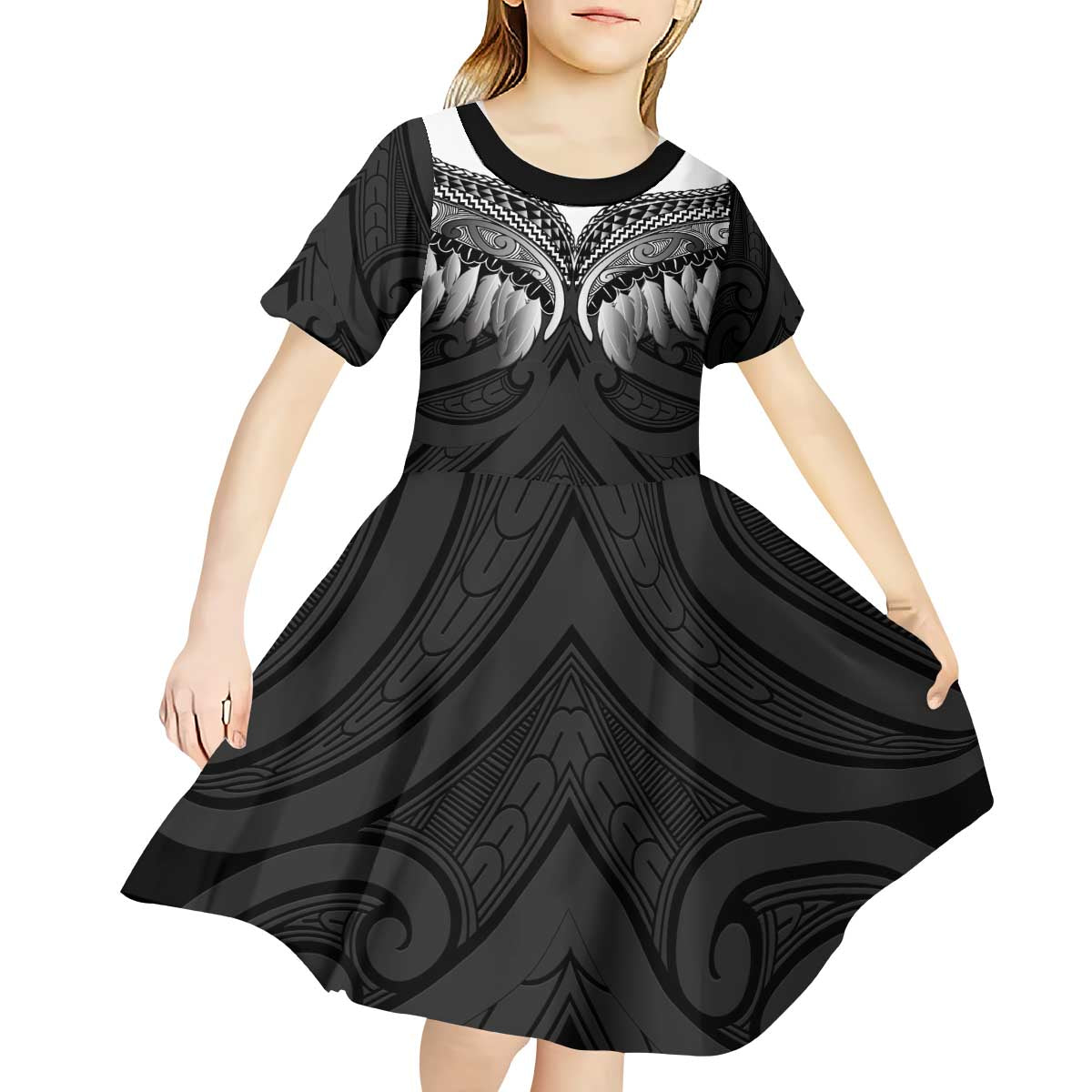 Poutama Korowai New Zealand Kid Short Sleeve Dress Aotearoa Maori Tattoo - Aussie Hoodie