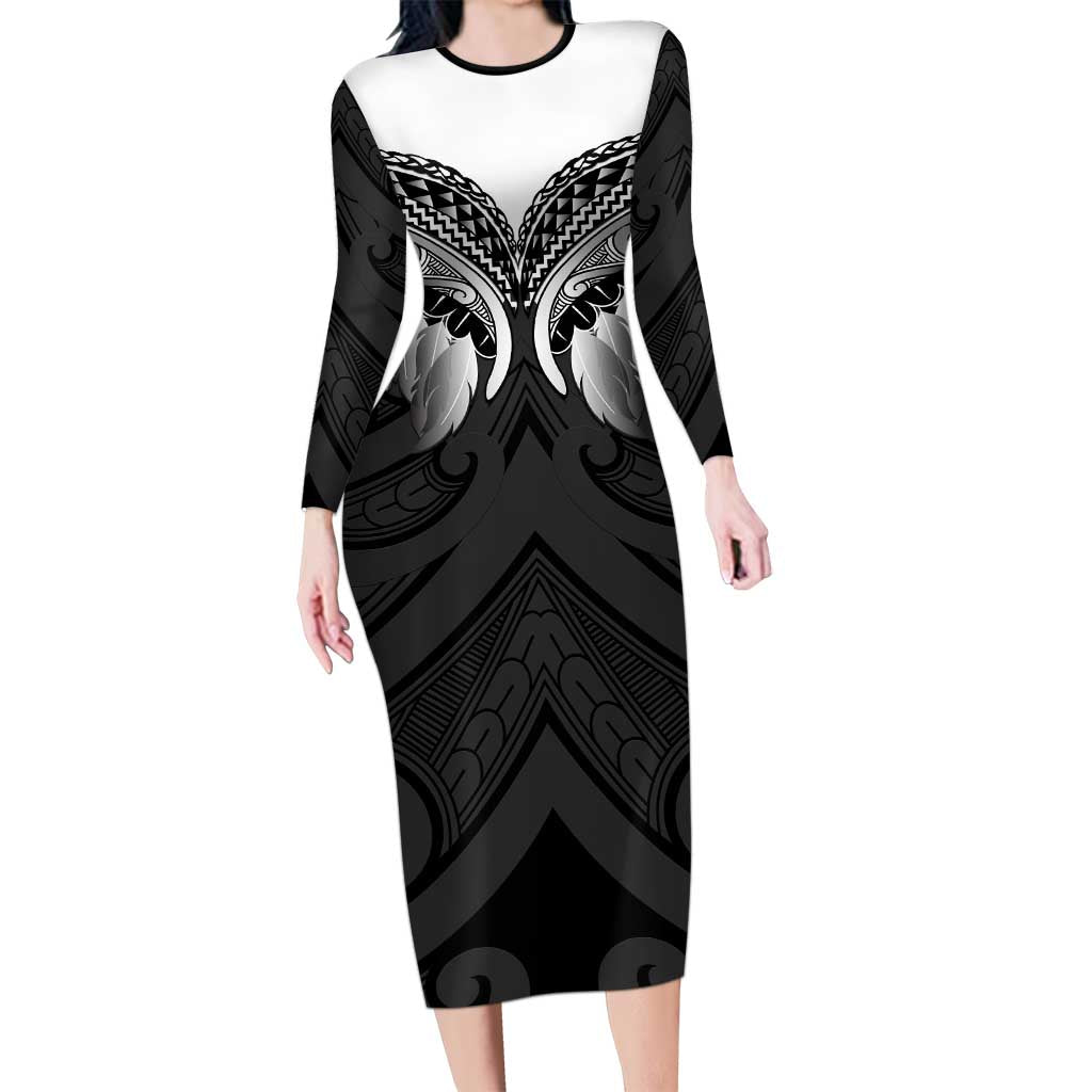 Poutama Korowai New Zealand Long Sleeve Bodycon Dress Aotearoa Maori Tattoo - Aussie Hoodie