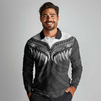 Poutama Korowai New Zealand Long Sleeve Polo Shirt Aotearoa Maori Tattoo - Aussie Hoodie