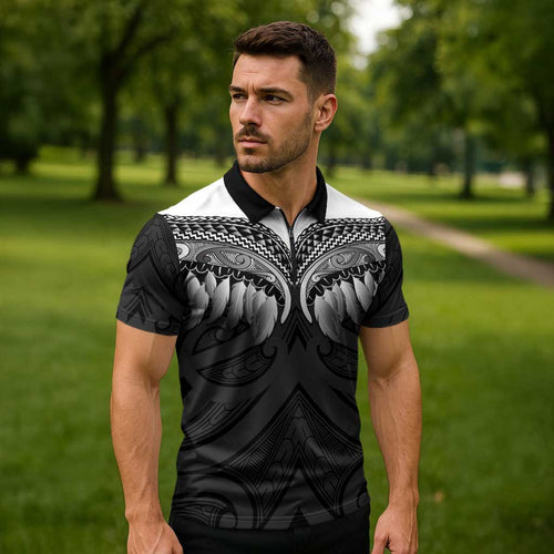 Poutama Korowai New Zealand Zipper Polo Shirt Aotearoa Maori Tattoo - Aussie Hoodie