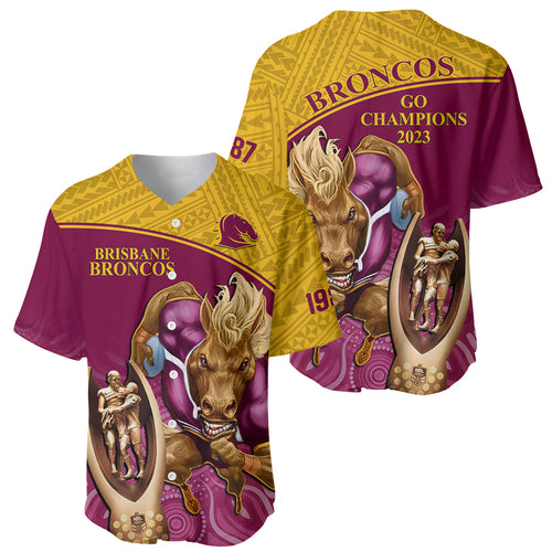 brisbane-broncos-rugby-baseball-jersey-go-champions-2023-mascot-with-polynesian-indigenous-art