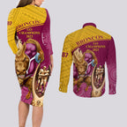 brisbane-broncos-rugby-couples-matching-long-sleeve-bodycon-dress-and-long-sleeve-button-shirts-go-champions-2023-mascot-with-polynesian-indigenous-art
